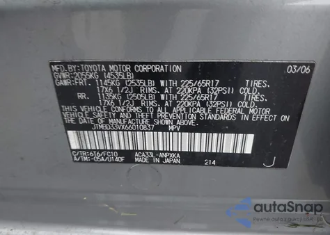 2006 Toyota Rav4 z USA, uszkodzony, nr VIN JTMBD33VX66010837